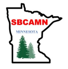 An outline of the state of Minnesota with text SBCAMN Minnesota and a couple trees.